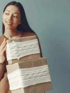 Happy customer receiving a gift package