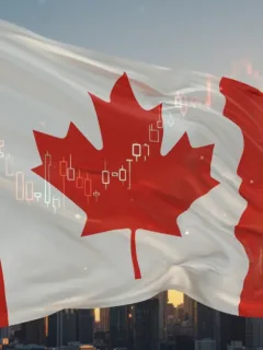 Canadian flag with city skyline, symbolizing CPP benefits changes and financial planning.
