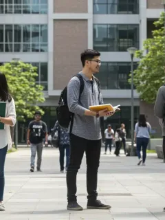 Students on Canadian university campus discussing financial aid for 2026.