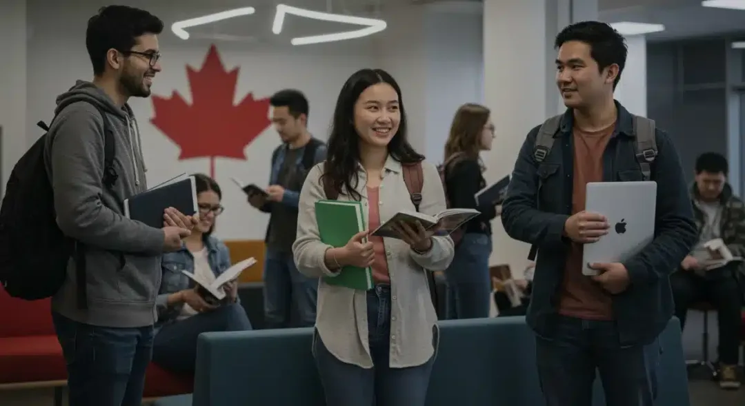 Canadian students discussing 2026 Canada Student Grant Program updates in a university setting.