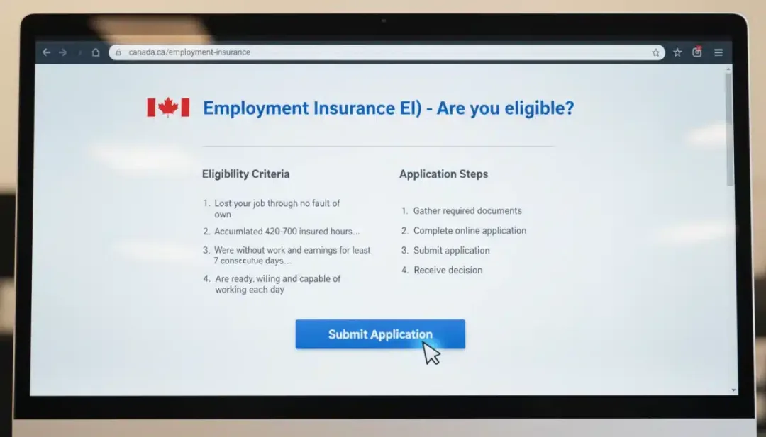 Screenshot of EI application process on government website