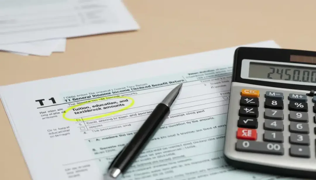 Detailed view of Canadian tax form, highlighting the section for claiming the Canada Training Credit.