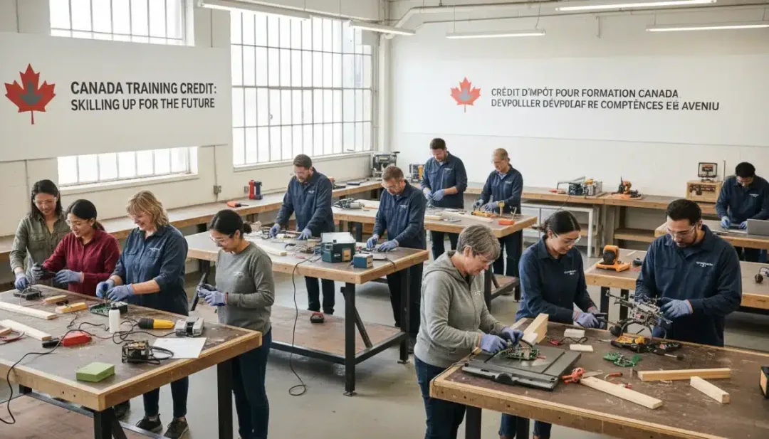 Diverse group of Canadians engaged in vocational skill development and training.