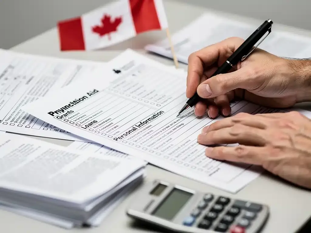 Student filling out Canadian financial aid application form for 2026.
