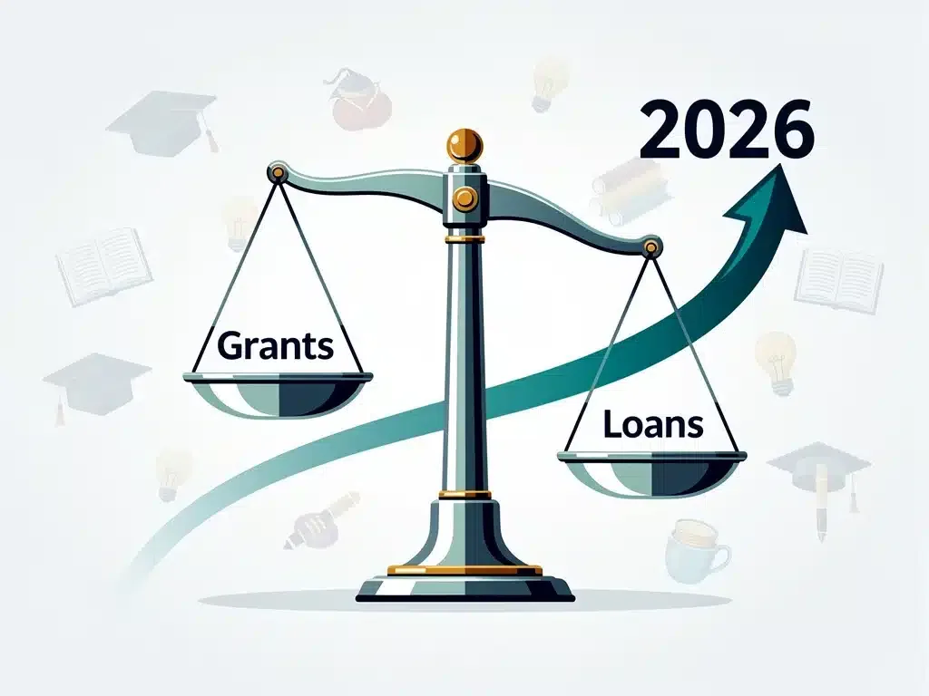Graphic illustrating the balance between grants and loans in Student Financial Aid 2026.
