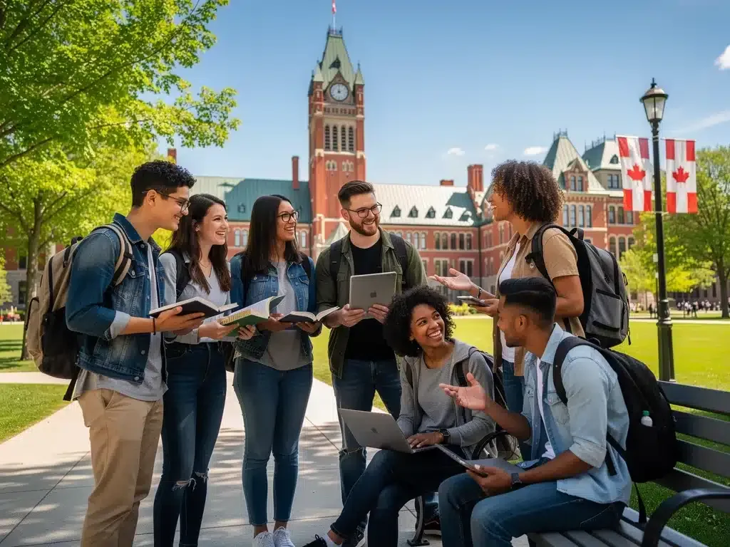 Diverse Canadian students on campus discussing Student Financial Aid 2026 changes.