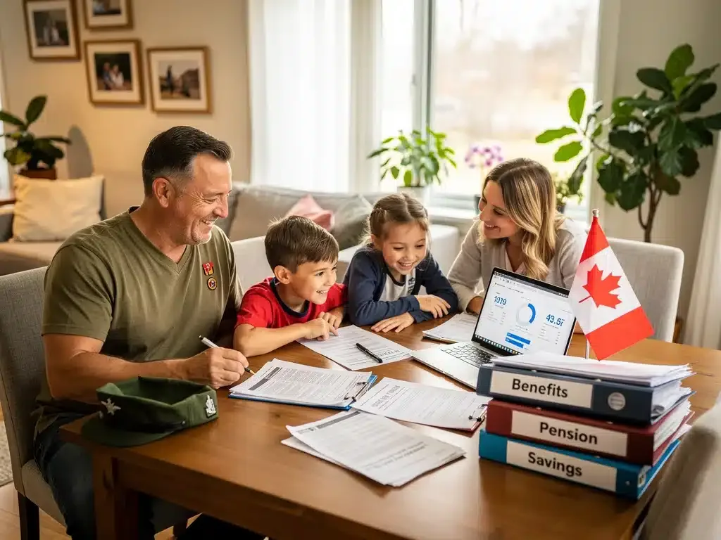 Veteran family reviewing financial assistance documents