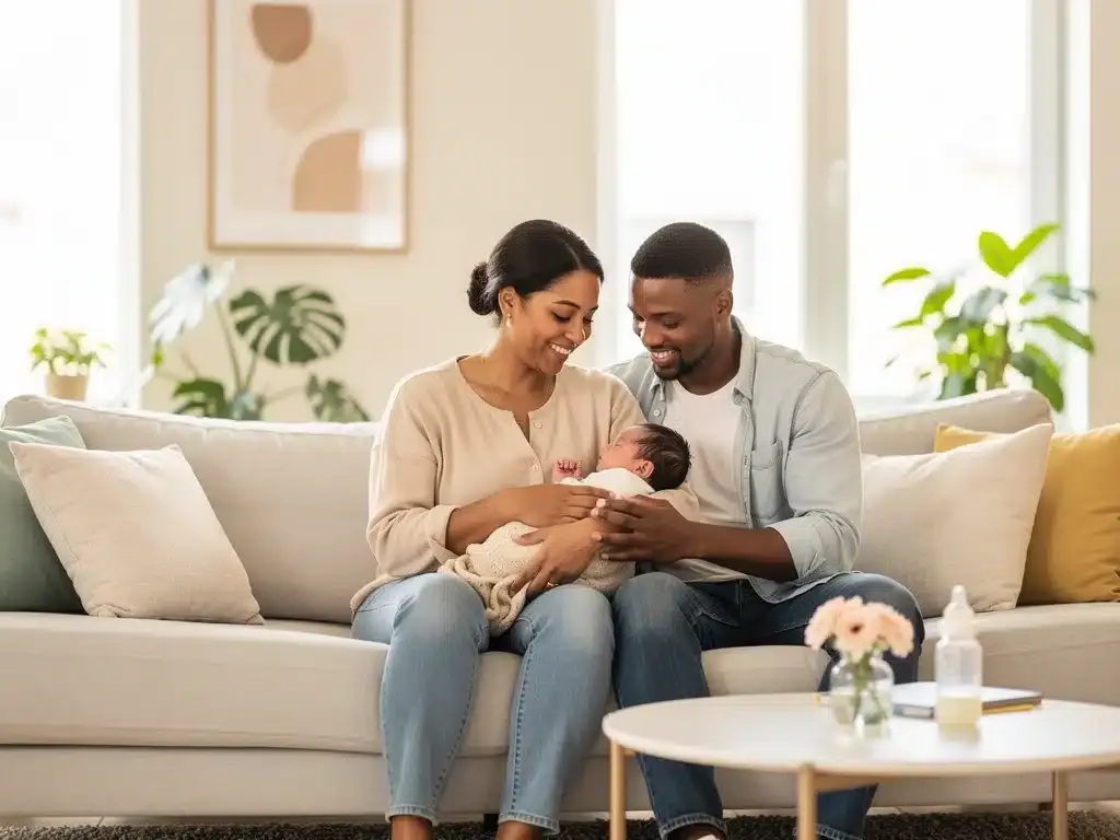 Smiling parents with newborn baby, representing Parental Leave Benefits 2026 in Canada.
