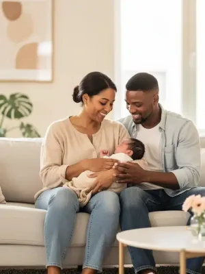 Smiling parents with newborn baby, representing Parental Leave Benefits 2026 in Canada.