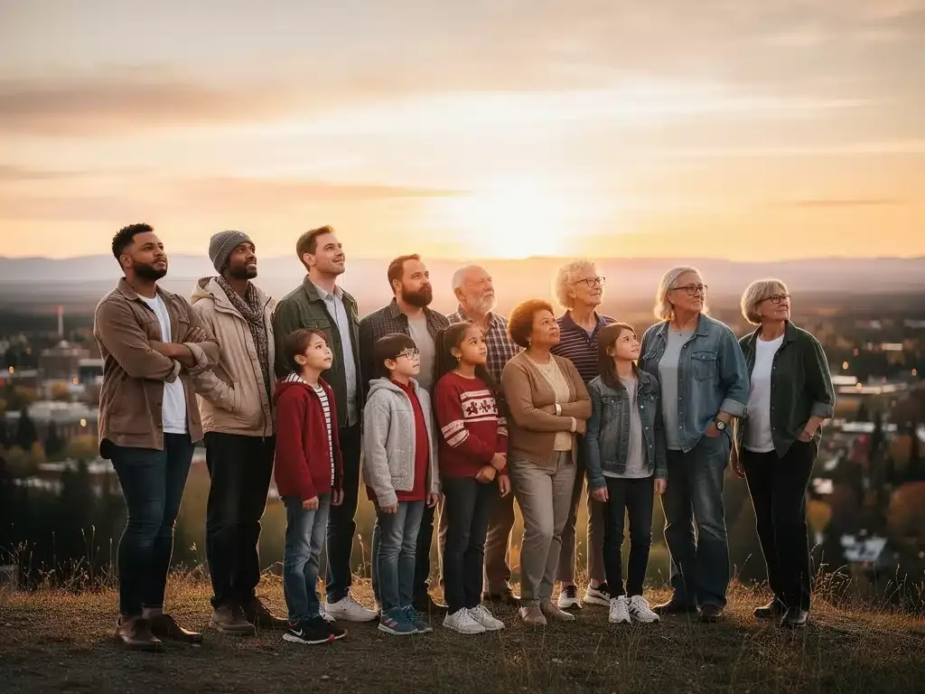 Diverse group of Canadians contemplating future financial outlook.