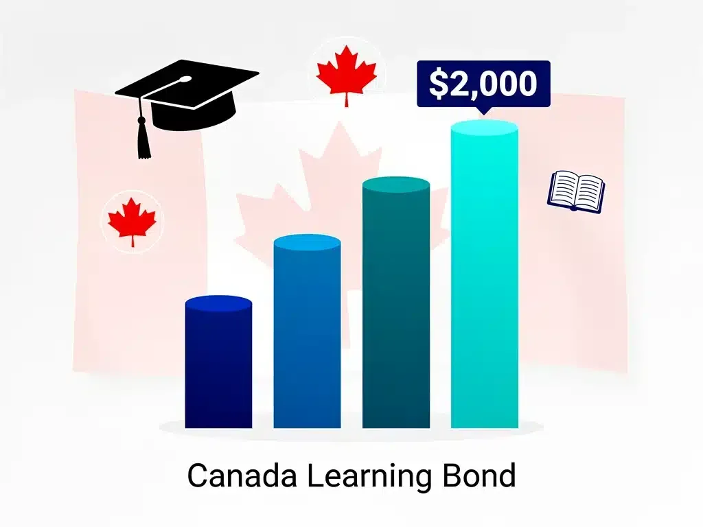 Graphic depicting ,000 growth from Canada Learning Bond for education.