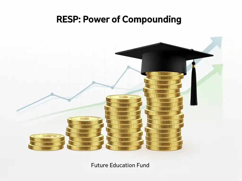 Compounding interest growth in an RESP account for future education.