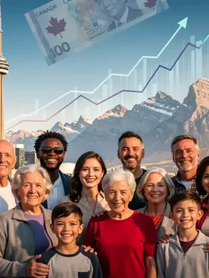 Diverse Canadians benefiting from the Canada Workers Benefit 2026 with financial growth and national symbols.