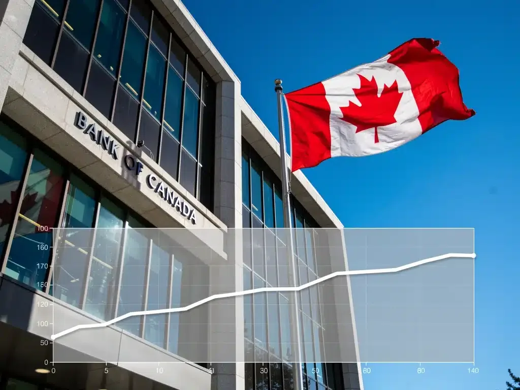 Bank of Canada building with Canadian flag, symbolizing stable interest rates.