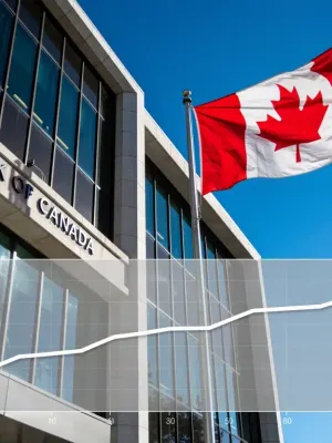 Bank of Canada building with Canadian flag, symbolizing stable interest rates.