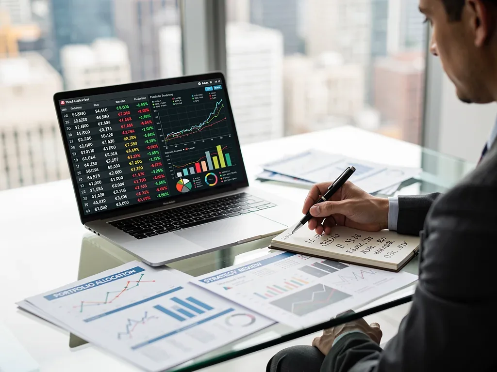Investor analyzing financial data for portfolio reallocation strategy.