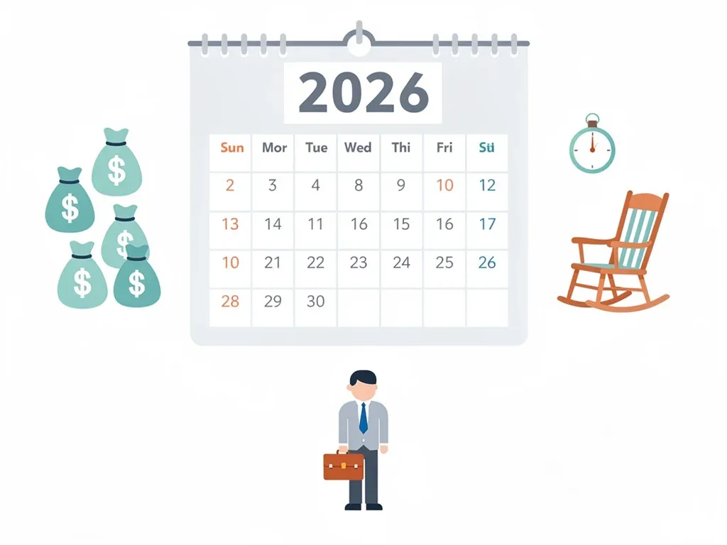 Calendar highlighting 2026 with financial icons for retirees
