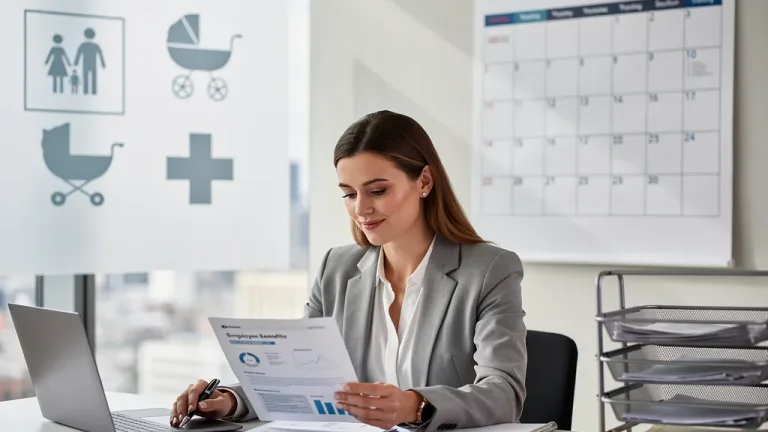Woman reviewing paid family leave and short-term disability benefits documents for 2026