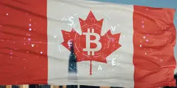 Canadian flag with cryptocurrency symbols representing new regulations in 2026.