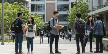 Students on Canadian university campus discussing financial aid for 2026.