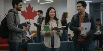 Canadian students discussing 2026 Canada Student Grant Program updates in a university setting.