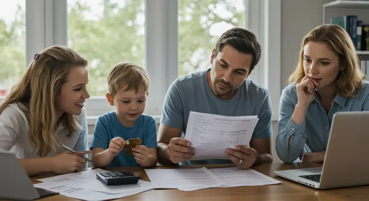 Canadian family reviewing mortgage and loan documents after interest rate increase.