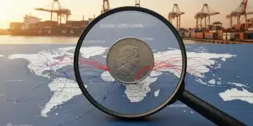 Canadian dollar coin on a world map, representing the impact of global supply chain disruptions on Canadian prices in Q2 2026.